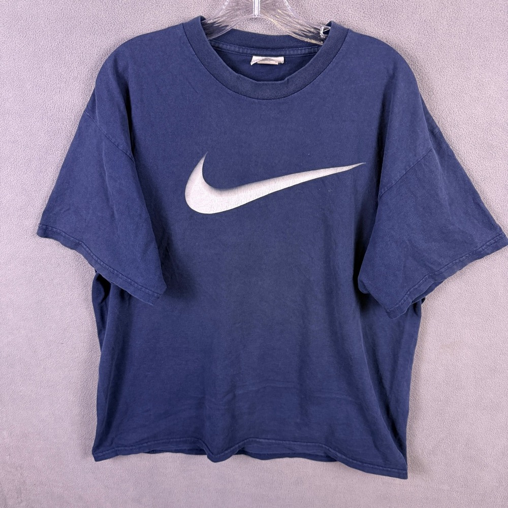 VTG Nike T Shirt Mens Large Blue Big Swoosh Short Sleeve Sportswear Y2K Grunge